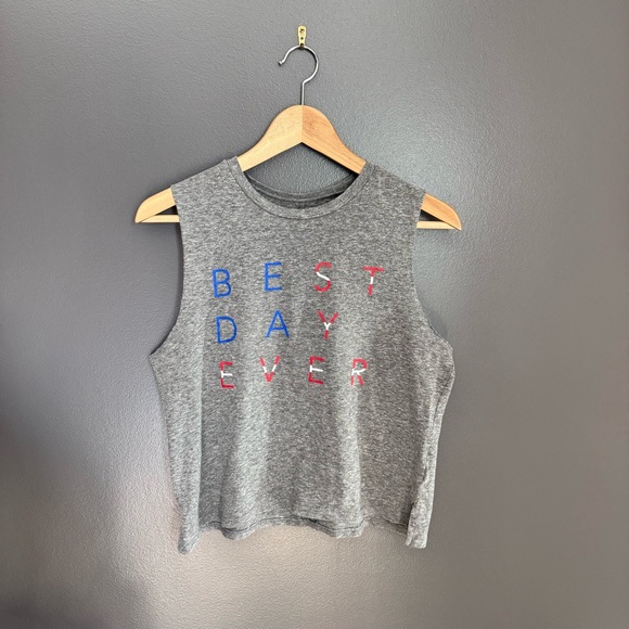 GoodhYOUman Best Day Ever Red White Blue Crop Muscle Tank Top Size Medium - Picture 1 of 5